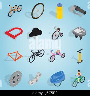 Bicycle set icons, isometric 3d style Stock Vector
