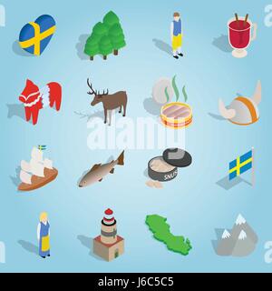 Sweden set icons, isometric 3d style Stock Vector