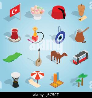 Country Turkey set icons, isometric 3d style Stock Vector