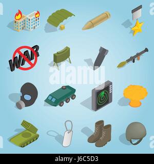 Military set icons, isometric 3d style Stock Vector