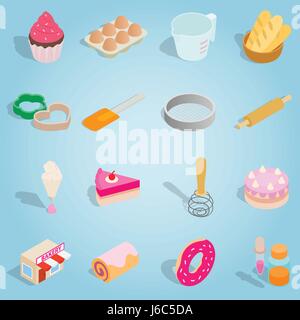 Bakery isometric set icons Stock Vector
