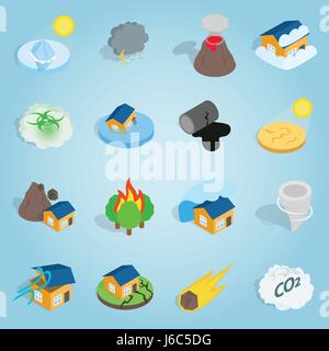 Natural disaster catastrophe isometric set Stock Vector