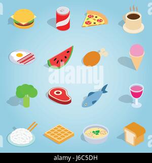 Dinner set icons, isometric 3d style Stock Vector