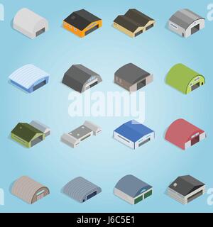 Hangar set icons, isometrc 3d style Stock Vector