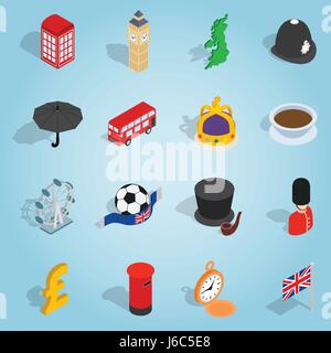 Britain set icons, isometric 3d style Stock Vector