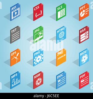 File format set icons, isometric 3d style Stock Vector