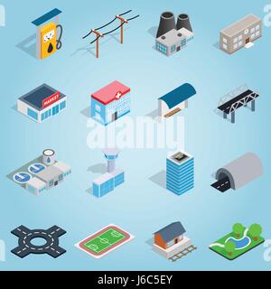 Infrastructure set icons, isometric 3d style Stock Vector