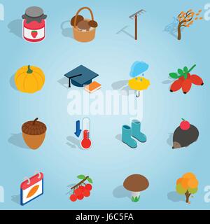 Autumn set icons, isometric 3d style Stock Vector
