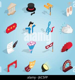 Theatre set icons, isometric 3d style Stock Vector