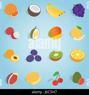 Fruit set icons, isometric 3d style Stock Vector