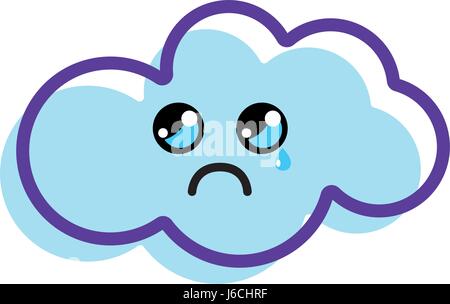 kawaii crying cloud icon Stock Vector