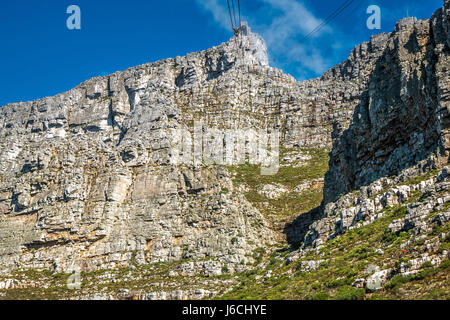 Table Mountain cable car descending over Platteklip Gorge, Cape Town, South Africa Stock Photo