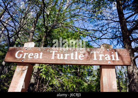 Mackinac Island Michigan,Historic State Parks Park Mackinaw,Straits of,Lake Huron,Great Turtle Trail,sign,logo,location,information,hiking,visitors tr Stock Photo