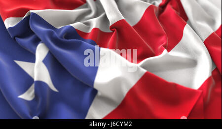 Puerto Rico Flag Ruffled Beautifully Waving Macro Close-Up Shot Stock Photo