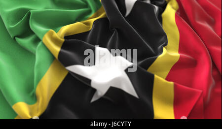 Saint Kitts and Nevis Flag Ruffled Beautifully Waving Macro Close-Up Shot Stock Photo