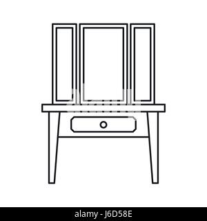 Dressing table with a mirror icon, outline style Stock Vector