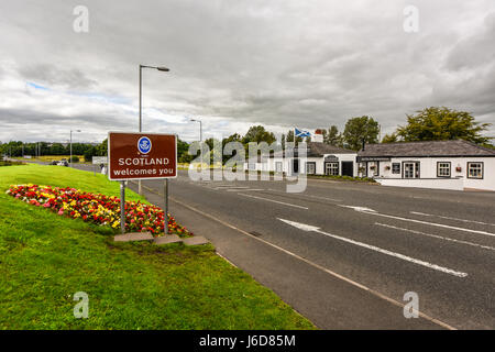 Welcome to Scotland road sign. Border England to Scotland, United Kingdom Stock Photo