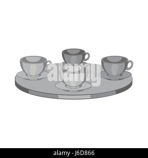 Four mugs on the table icon, monochrome style Stock Vector