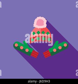 Winter cap and mittens icon, flat style Stock Vector