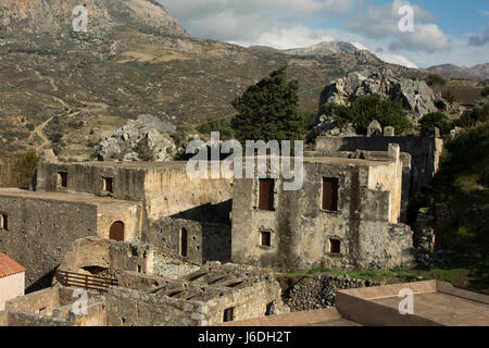 Preveli Monastery is an Greek orthodox monestary at the south coast of  Crete. The lower monastery is situated inland and ruined since 19th century. Stock Photo
