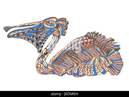 ethnic pelican isolated on a white backgroud Stock Vector