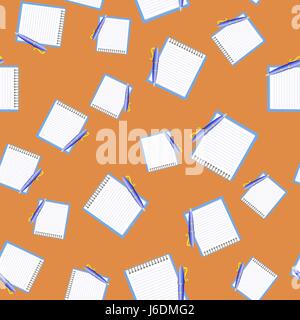 Paper Notebook and Blue Pen Seamless Pattern Stock Vector