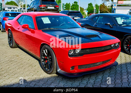 MOENCHENGLADBACH, GERMANY - APRIL 30, 2017: Ford Mustang GT Coupe  in red color Stock Photo