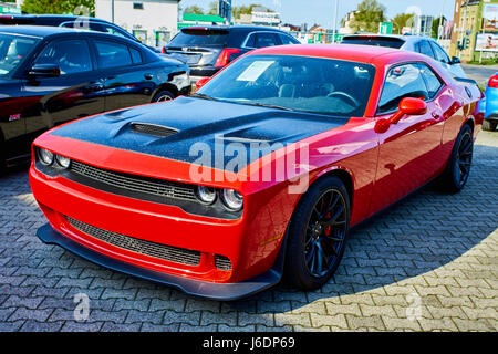 MOENCHENGLADBACH, GERMANY - APRIL 30, 2017: Ford Mustang GT Coupe  in red color Stock Photo