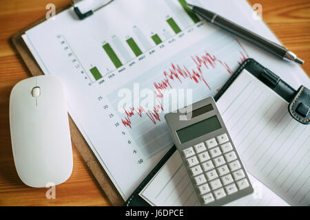 top view of office stuffs on the desk Stock Photo