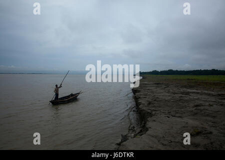 Riverbank damages due to river erosion from the Padma River at Ghior in Manikganj, Bangladesh Stock Photo