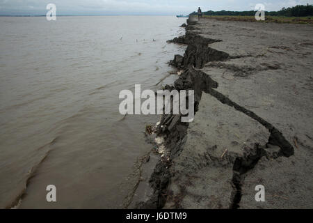 Riverbank damages due to river erosion from the Padma River at Ghior in Manikganj, Bangladesh Stock Photo