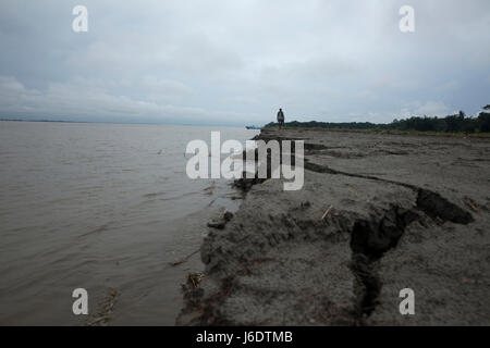 Riverbank damages due to river erosion from the Padma River at Ghior in Manikganj, Bangladesh Stock Photo