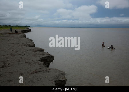 Riverbank damages due to river erosion from the Padma River at Ghior in Manikganj, Bangladesh Stock Photo