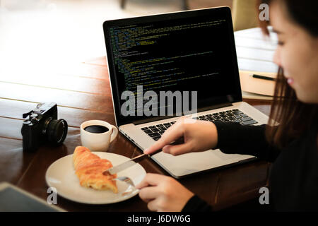 "Developer Team Working Laptop Computer Mobile Application Softwareand Web Design Online Technology Content , Web script , laptop display " Stock Photo