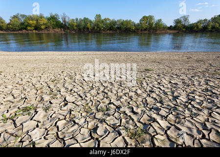 Dried mud bank on the Sava River Stock Photo