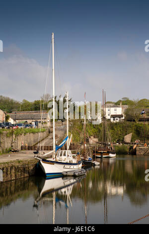 UK, Cornwall, St Austell, Charlestown, sailing boats moored in harbour Stock Photo