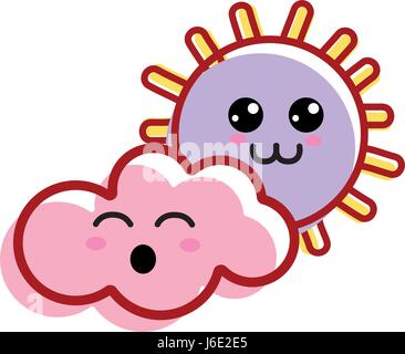 kawaii sun and cloud with cheeks and eyes Stock Vector