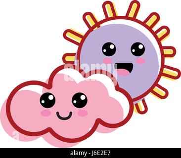 kawaii sun and cloud with cheeks and eyes Stock Vector