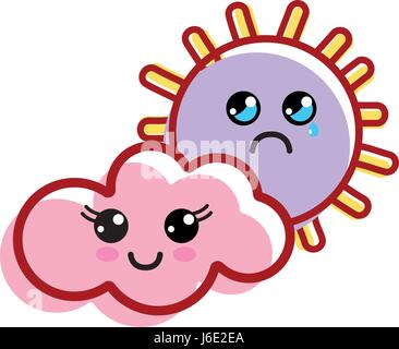 kawaii sun and cloud with cheeks and eyes Stock Vector