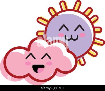 kawaii sun and cloud with cheeks and eyes Stock Vector