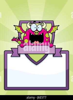 An illustration of a cartoon dragon in a sign design. Stock Vector