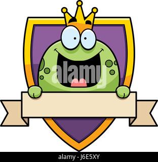 An illustration of a cartoon frog prince in a badge design. Stock Vector