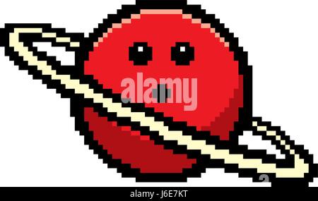 An illustration of a planet looking surprised in an 8-bit cartoon style. Stock Vector