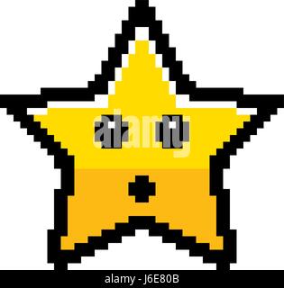 An illustration of a star looking surprised in an 8-bit cartoon style. Stock Vector