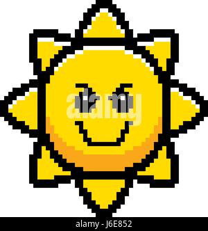 An illustration of the sun looking evil in an 8-bit cartoon style. Stock Vector