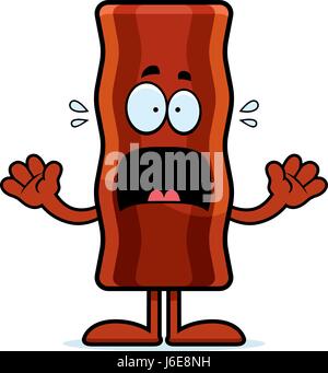 A cartoon illustration of a bacon strip looking scared. Stock Vector