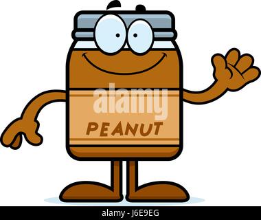 A cartoon illustration of a peanut butter jar waving. Stock Vector