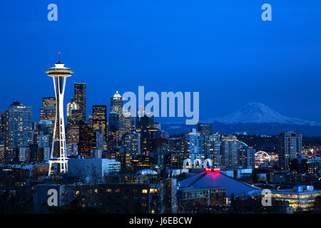 Seattle skyline with the Space Needle and Mt. Rainier