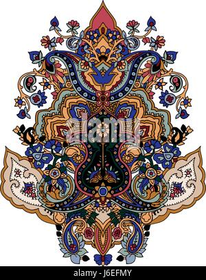 Luxurious vector paisley composition. Stylized image of lotus flower. Traditional motive of Russia, India, Persia isolated on white background. Elemen Stock Vector