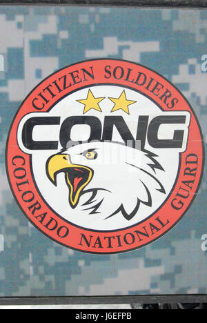 The Colorado National Guard logo as it is portrayed on the side of an M973A1 Small Unit Support Vehicle, aka SUSV. The SUSV is the primary vehicle used by the COARNG’s Snow Response Team. This relatively unknown asset can be used by the SRT to assist state and local rescue teams during nearly every type of disaster, state emergency, or search and rescue mission. (U.S. Army National Guard photo by Spc. Joseph K. VonNida, Colorado National Guard) Stock Photo